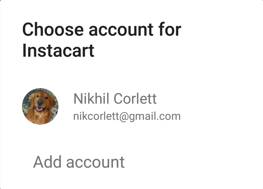Google's account selection screen showing a list of accounts to choose for sign-in