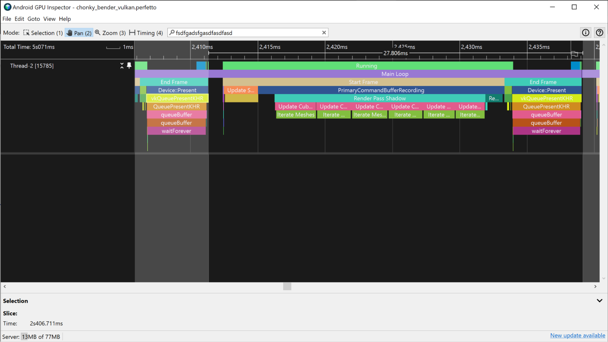 A screenshot of a vkQueuePresentKHR event.