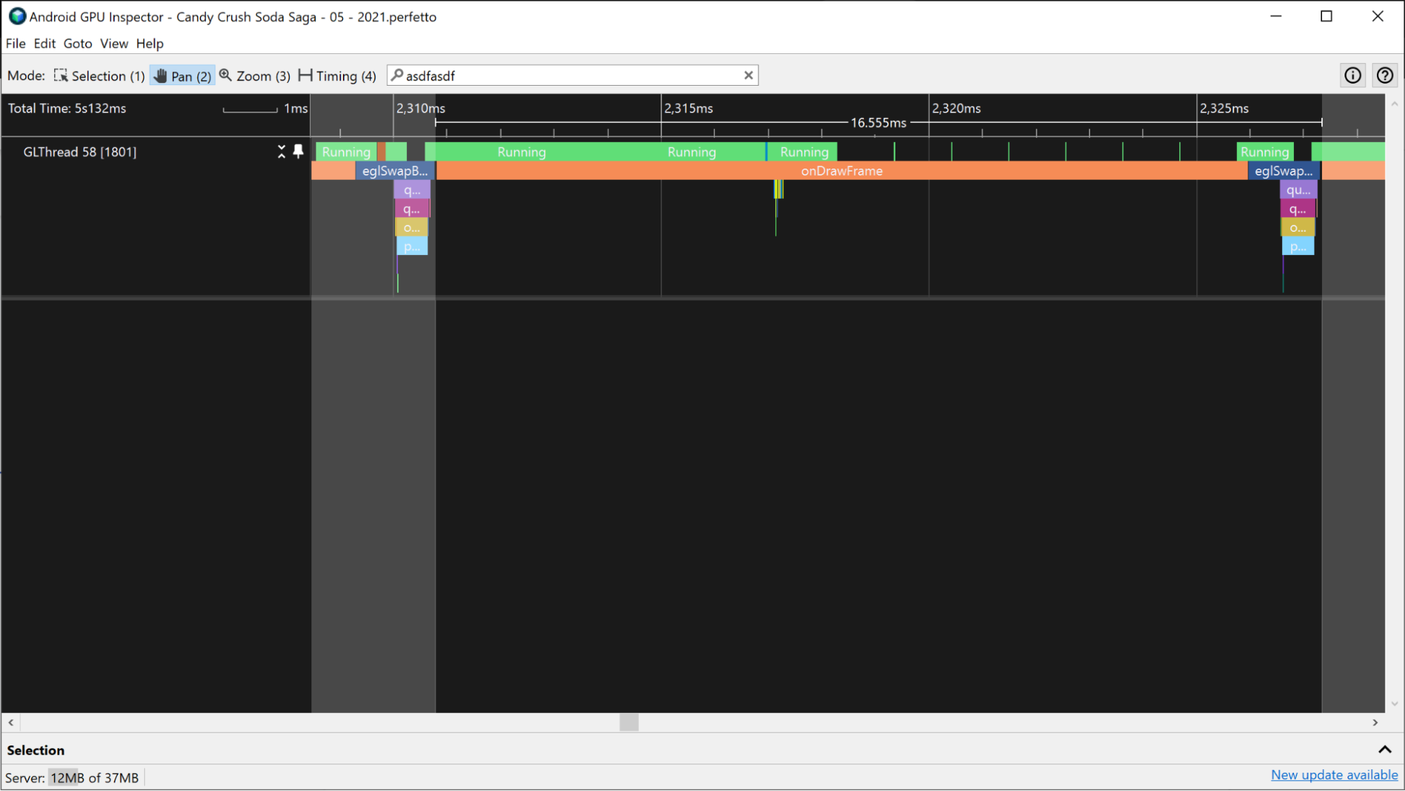 A screenshot of eglSwapBuffer events.