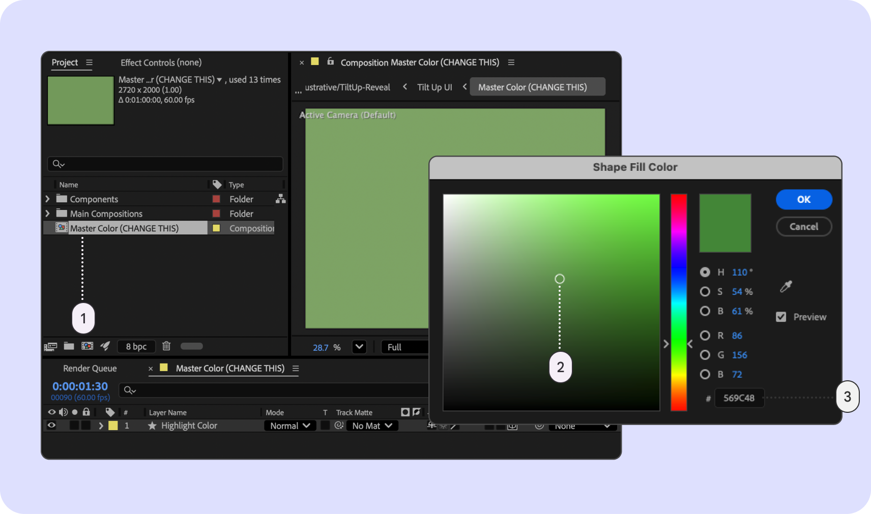 After effects menu color picker