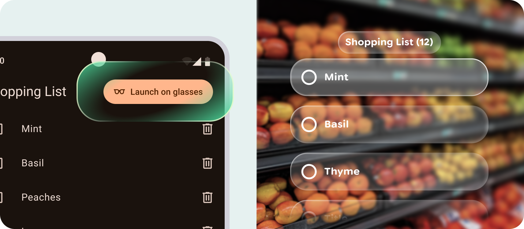 A button on mobile that opens the glasses app
