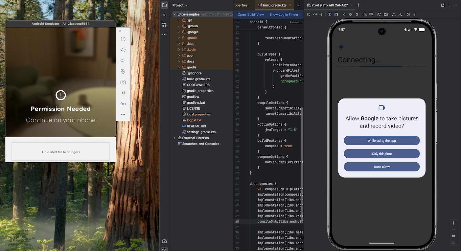 Accept all the required permissions to use Gemini Live on the glasses
emulator.