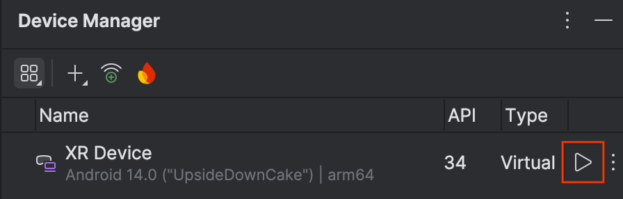 Android Studio device manager screen