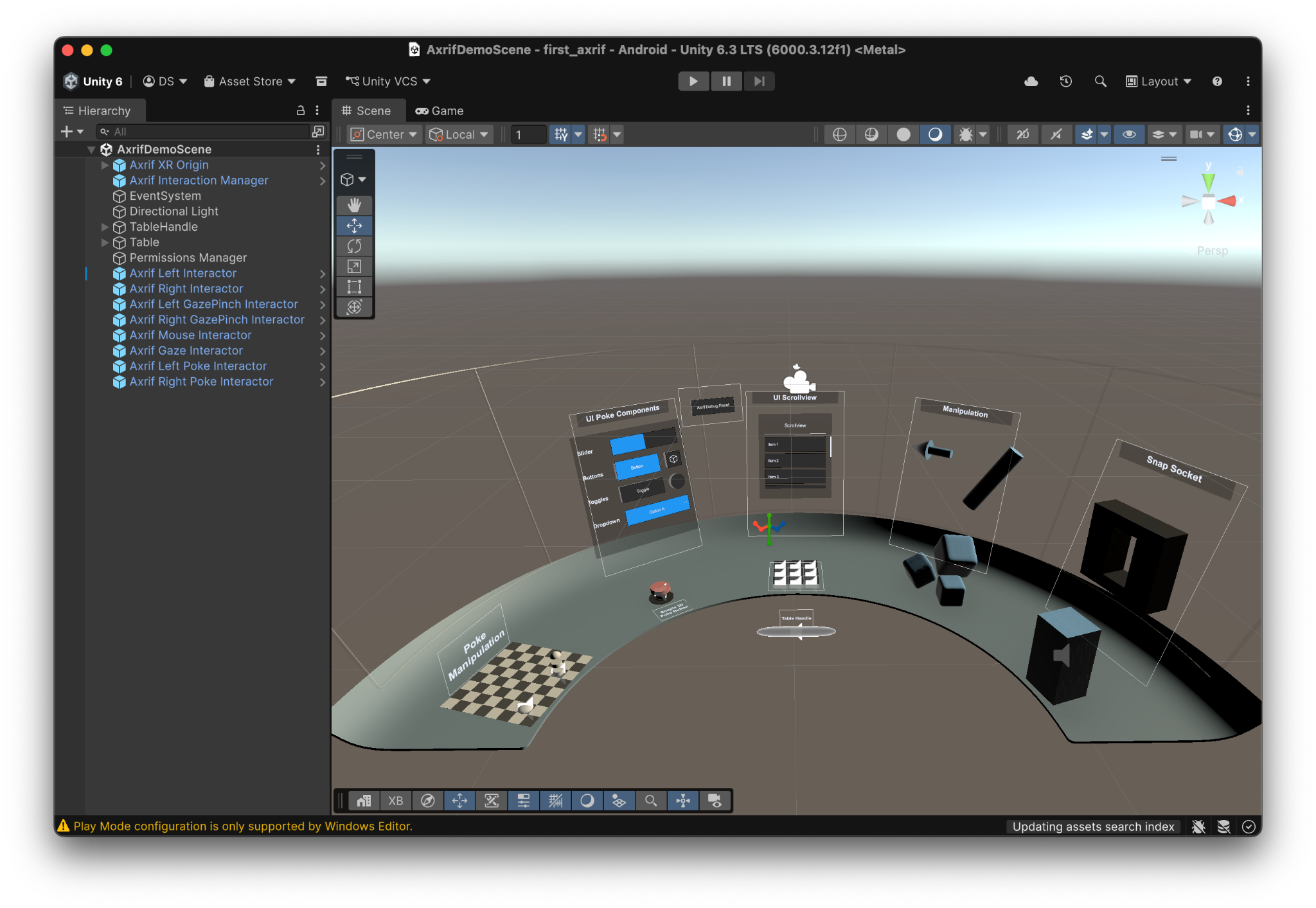 Import the AXRIF sample package in Unity's package manager.