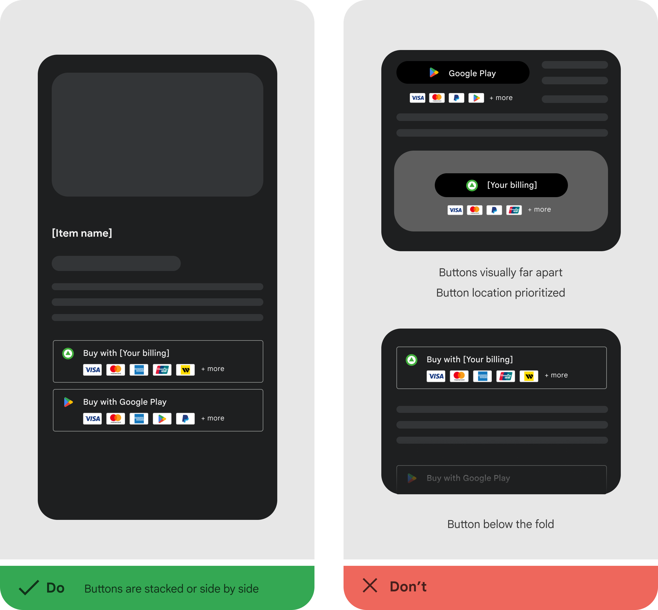 A user interface showing two checkout option buttons placed closely together for comparison and selection.