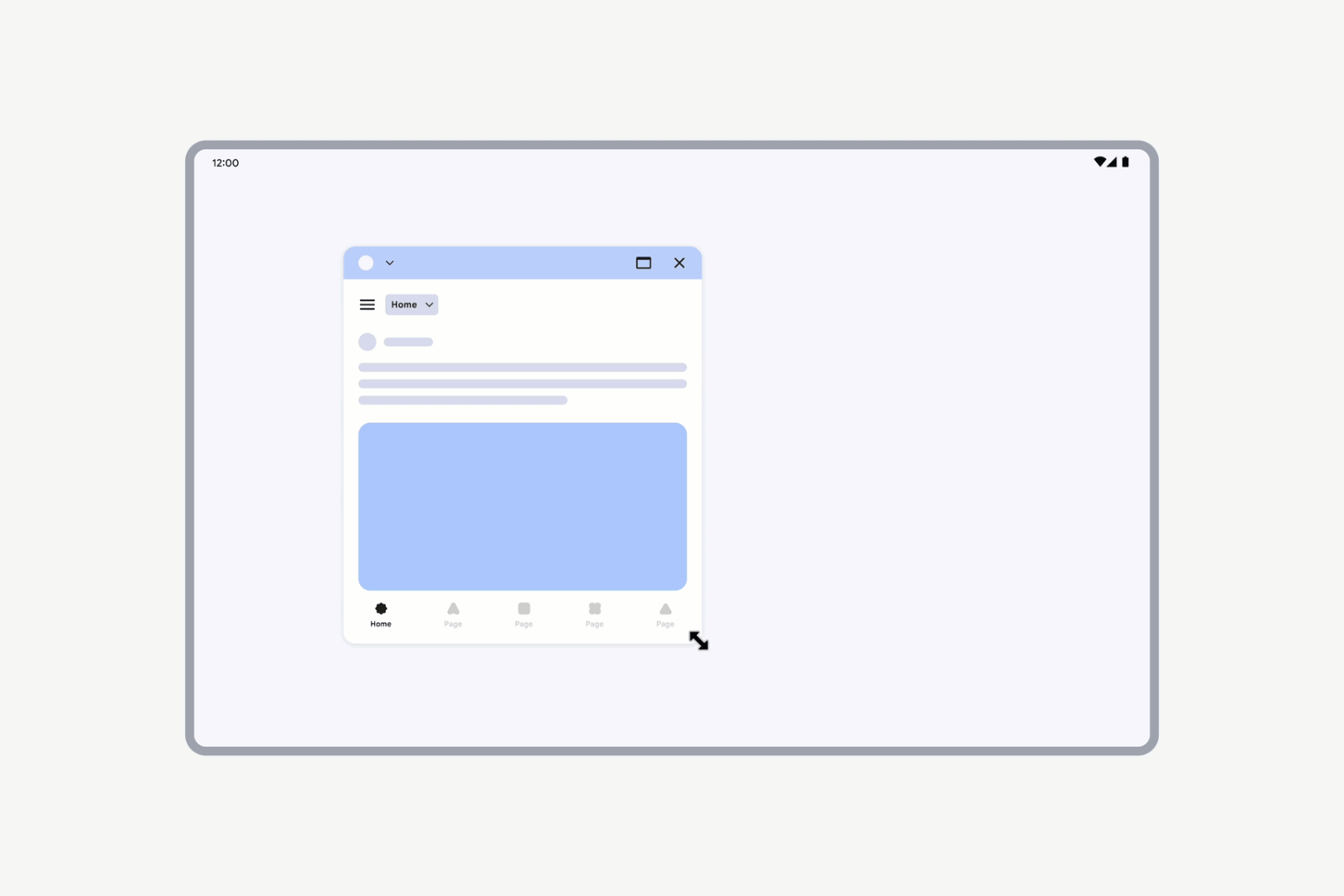 Animation of a portrait app being resized to landscape.