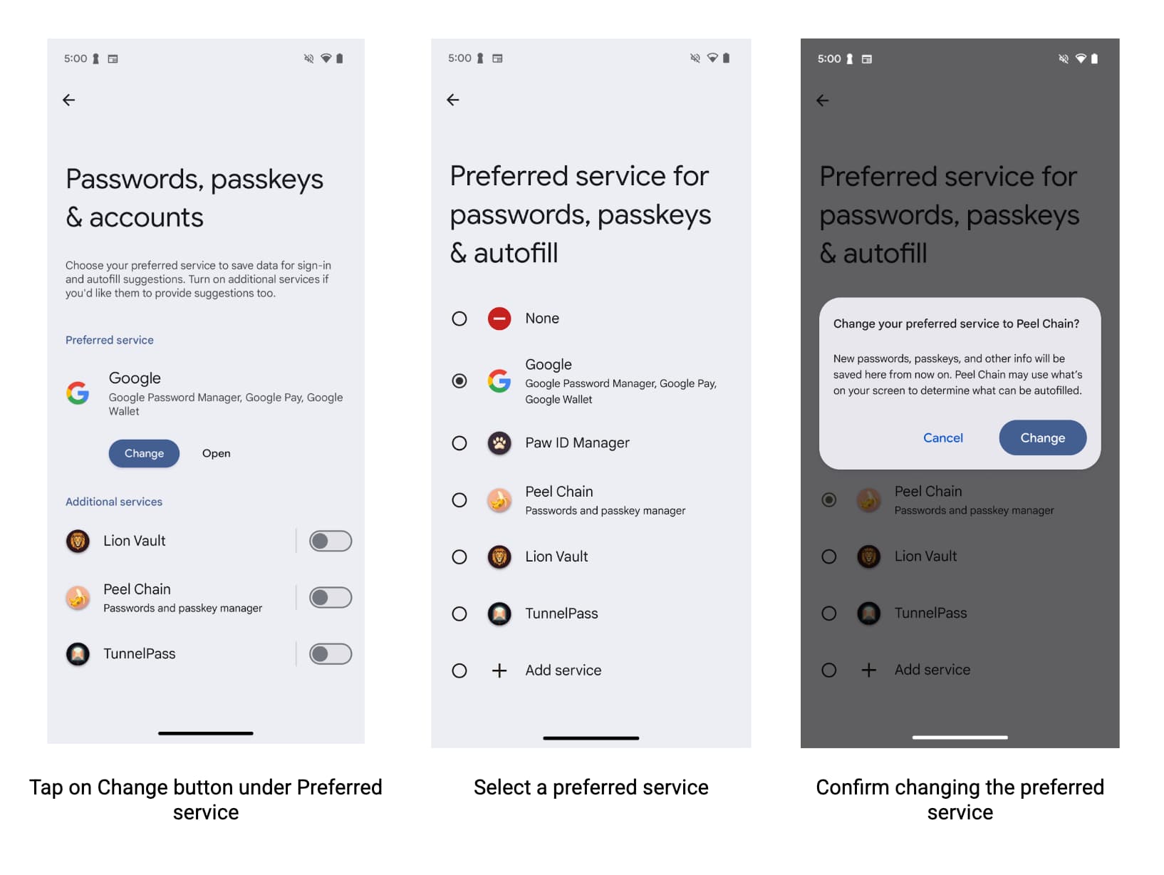 Chrome settings showing the 'Autofill using another service' toggle enabled