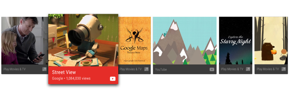 Example of the recommendations row on the Android TV home screen