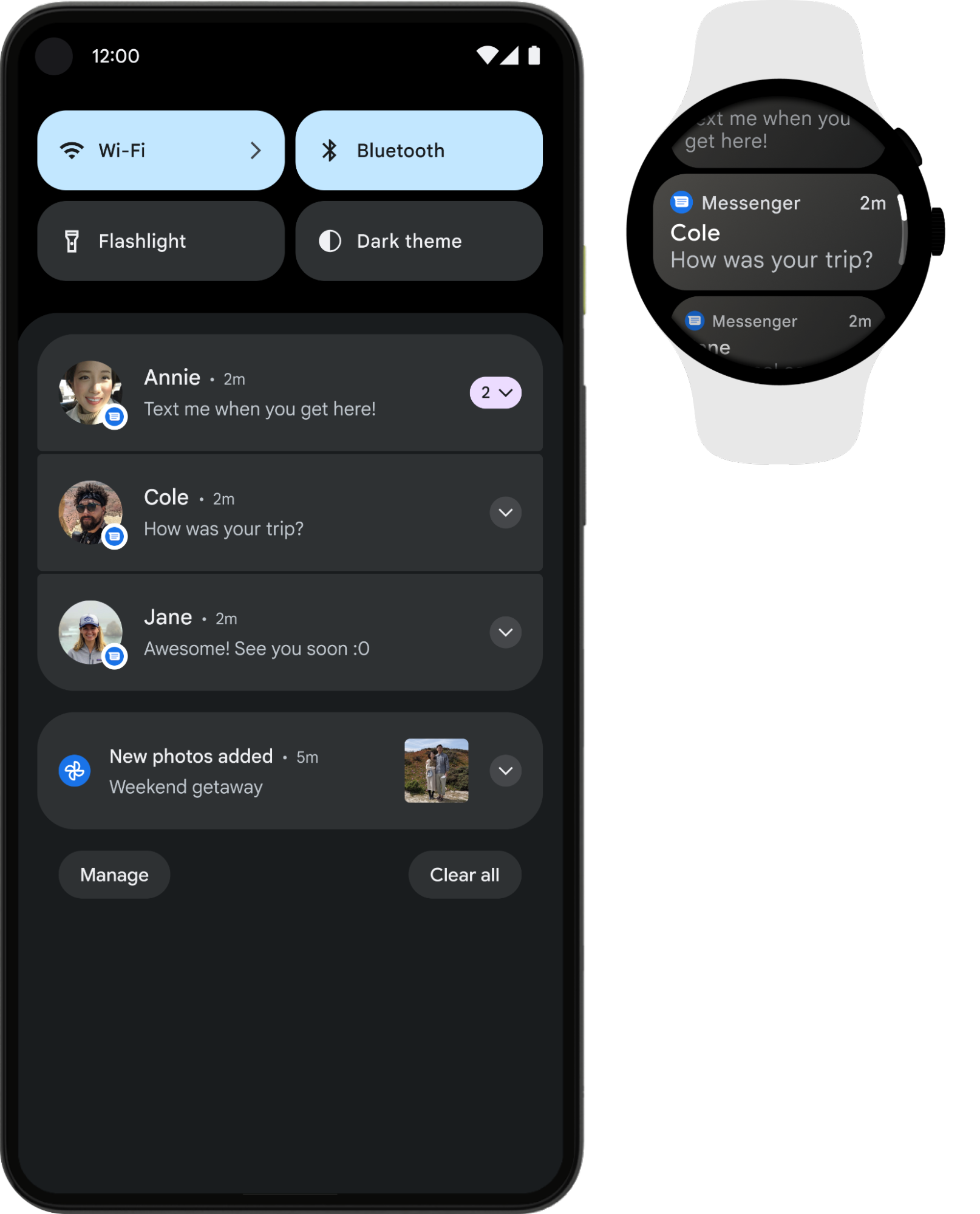 Notification cards on a watch.