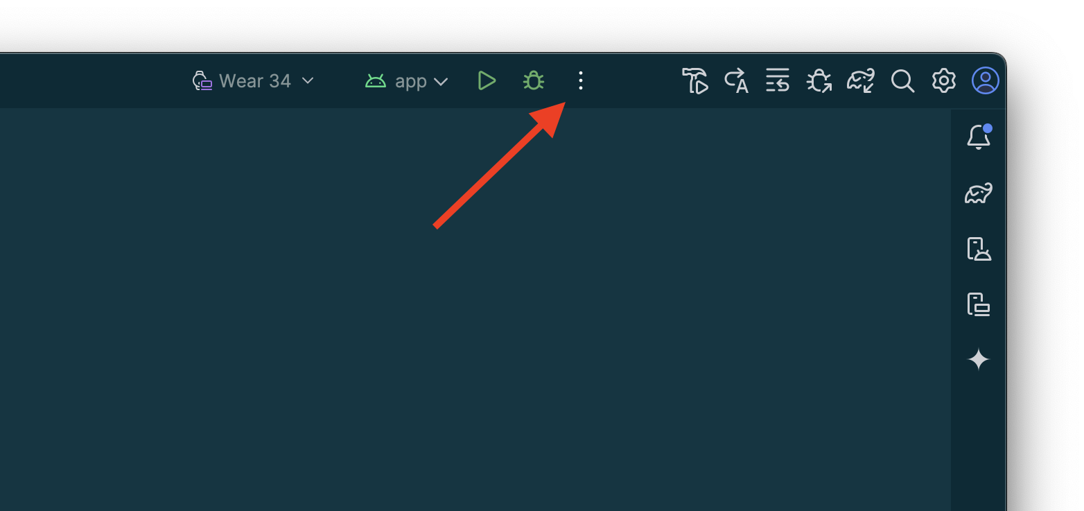Screenshot with red arrow pointing to the "⋮" ("hamburger") option from the title bar.