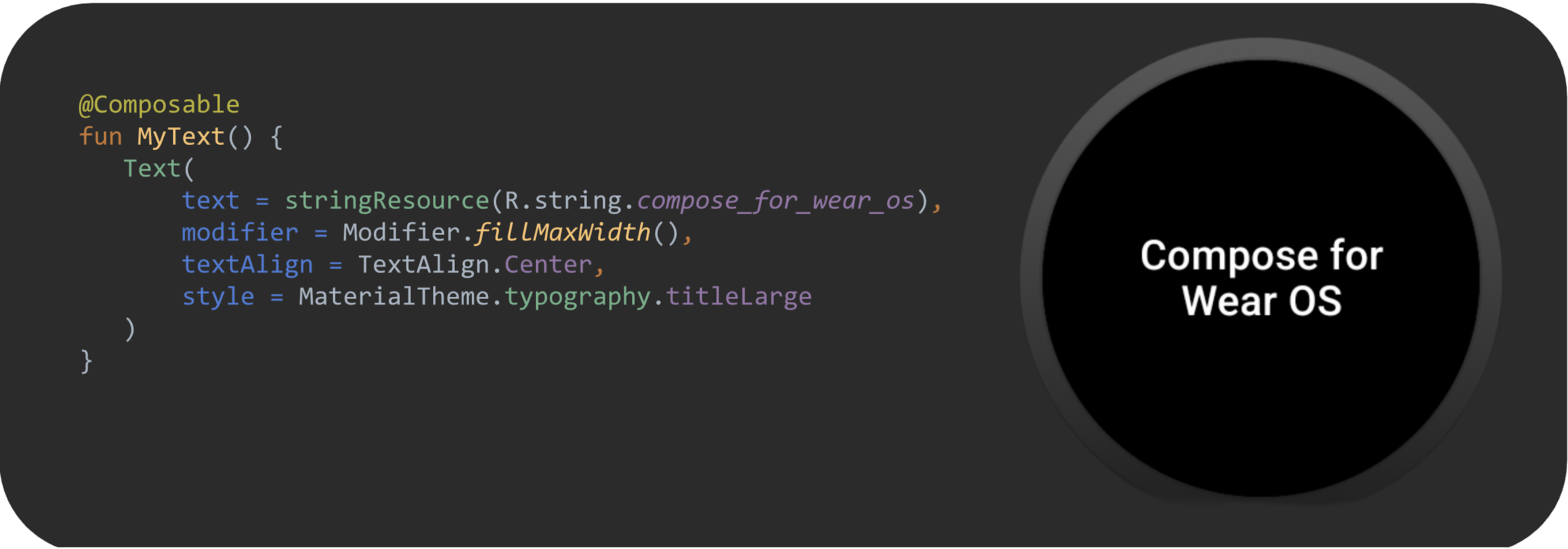 Compose code and a preview of the watch face in Android Studio
